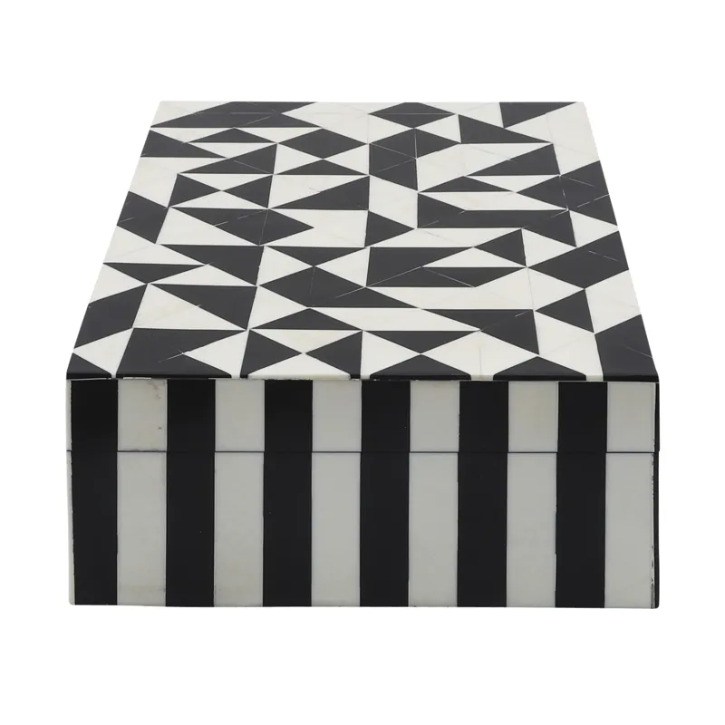 Resin, S/2 10/12" Harlequin Boxes, Black/white