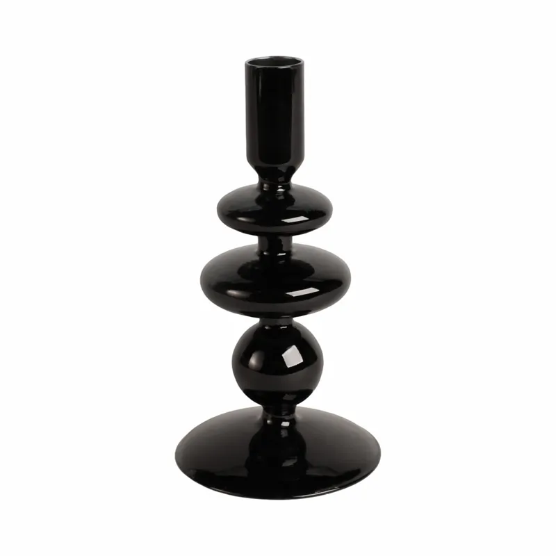 7\" Vintage Glass Taper Candle Holder, Black