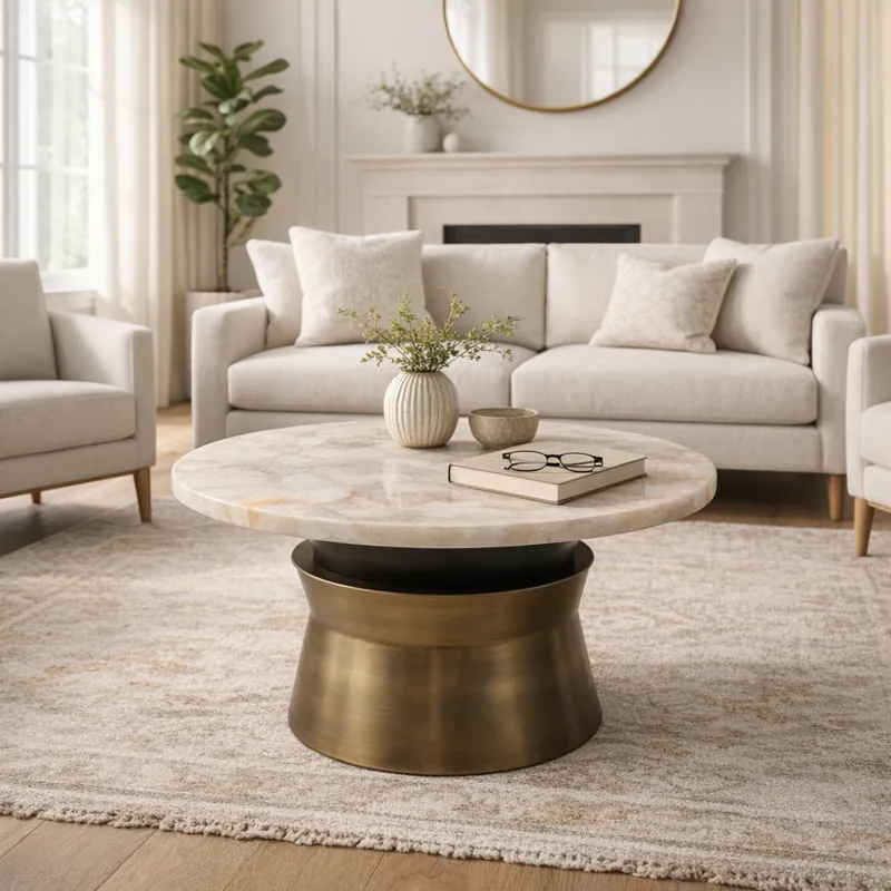 30x16\" Agate Top Metal Base Coffee Table, White/go