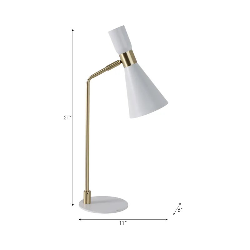 21\" Metal Table Lamp, White/gold