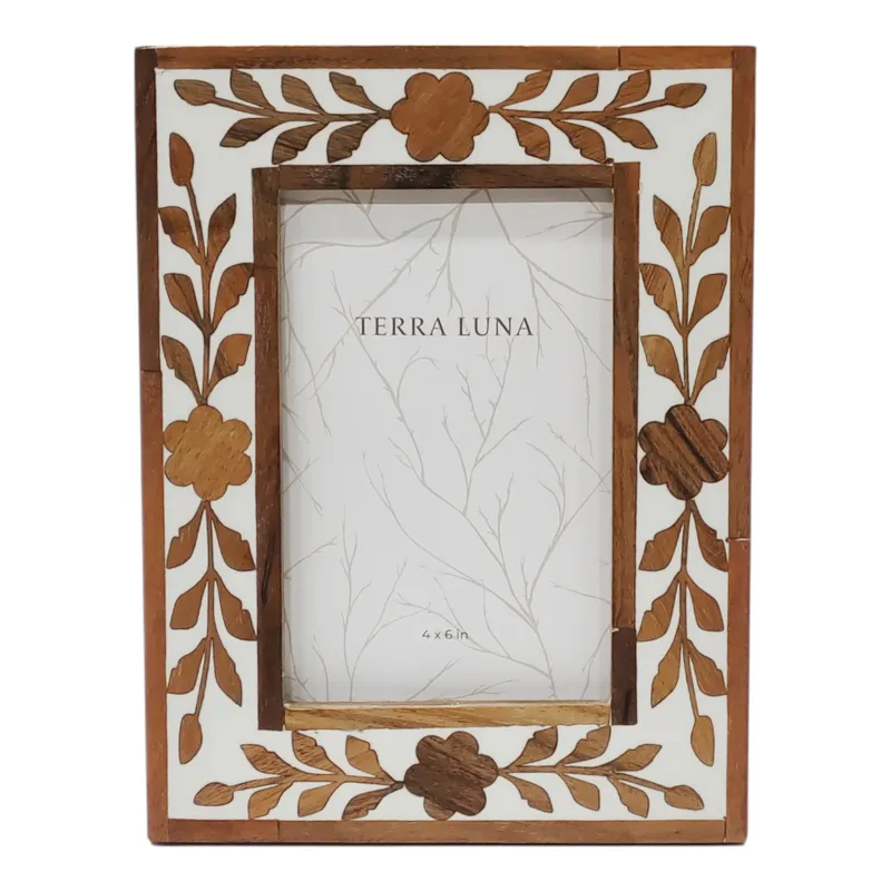 4x6 Wood Petals Photo Frame, White/natural