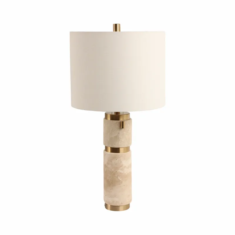 26x13\" Travertine Lamp With 2 Pulls, Tan