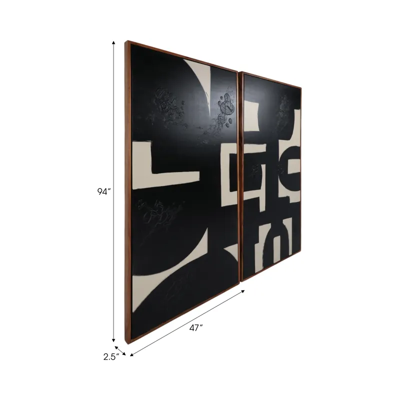 S/2 94x47 Hand Painted Black Geometric