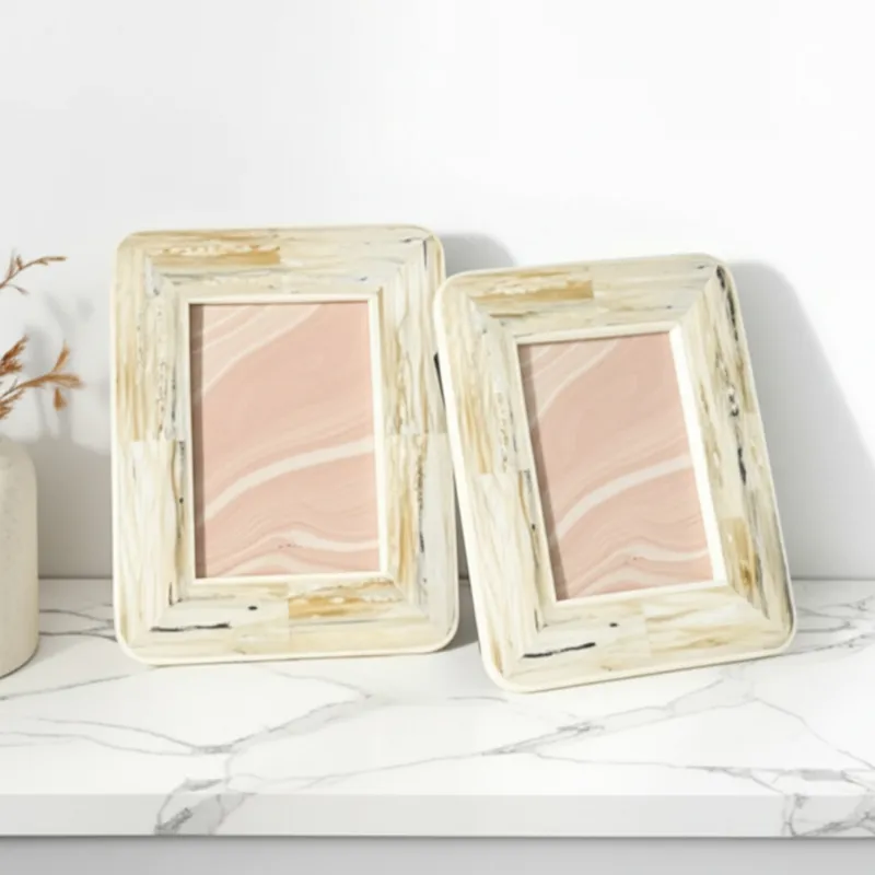 4x6\" Marbled Resin Photo Frame, Ivory/ Brown