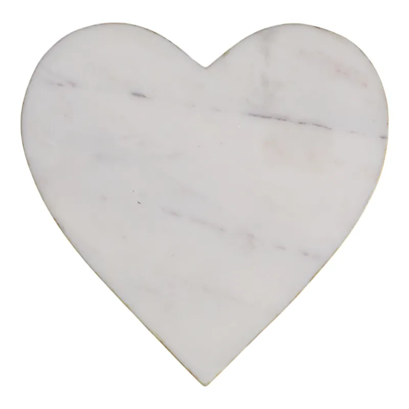 8x8\" Marble Heart Tray W/ Gold Edges, White