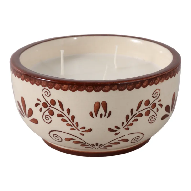 6\" 10 Oz Coffee Hand Painted Candle, Brown/ White