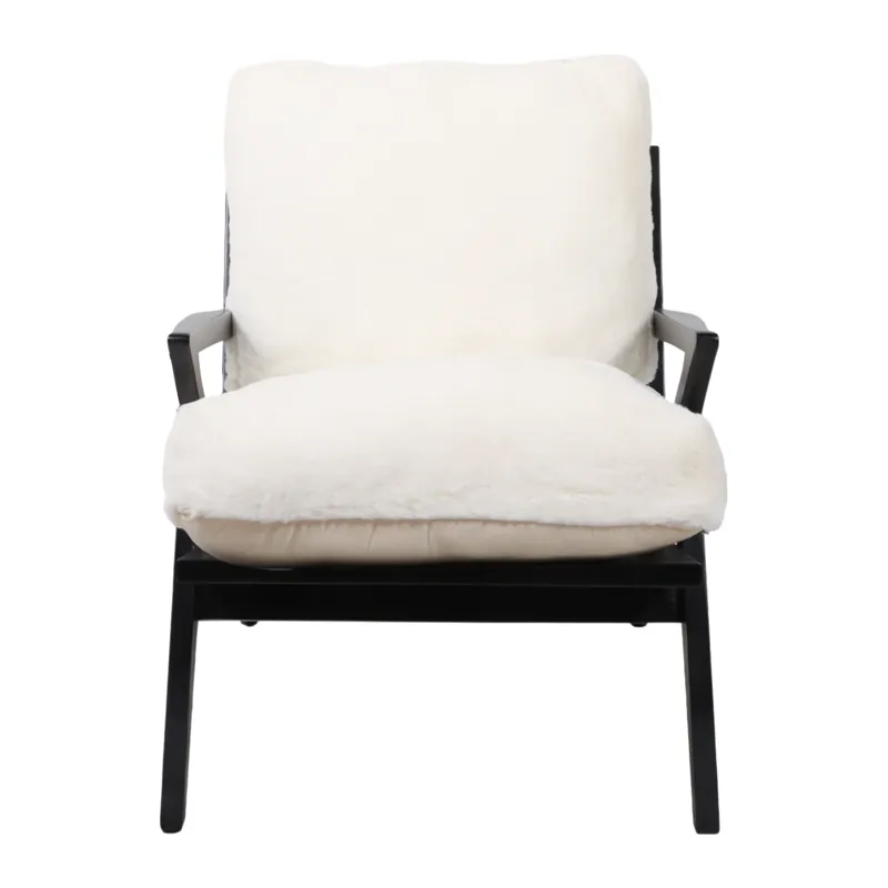 27x34" Faux Fur Accent Chair, Ivory/black, Kd