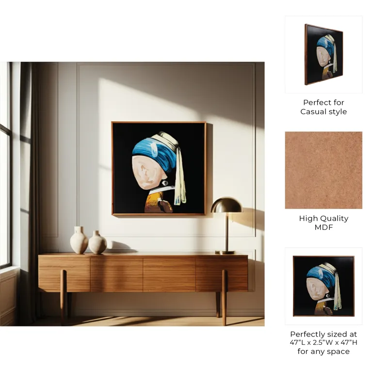 47x47 Hand Painted Girl With Pearl Earring, Multi