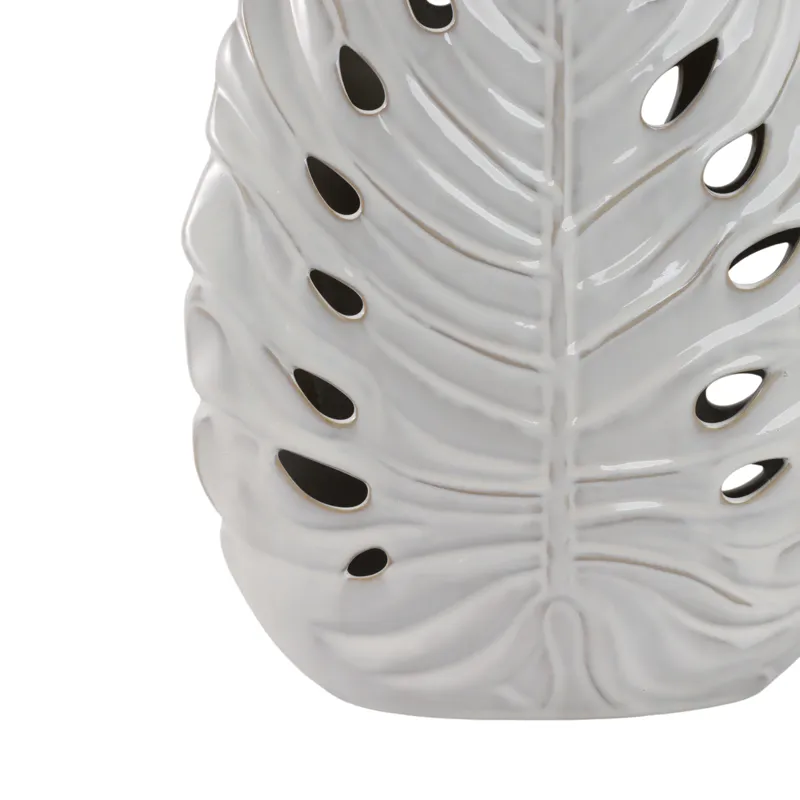 29x18\" Pierced Leaf On Ceramic Lamp, White