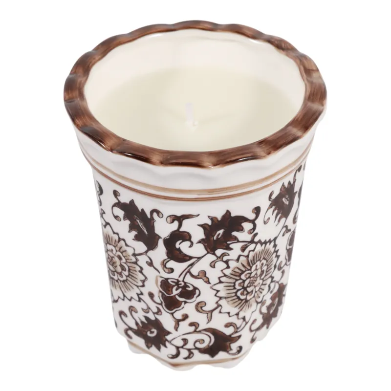 4\", 7oz Fluted Chinoiserie Candle, Brown/white