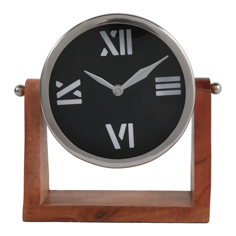 9x8\" Clock On Wood Base, Natural/silver