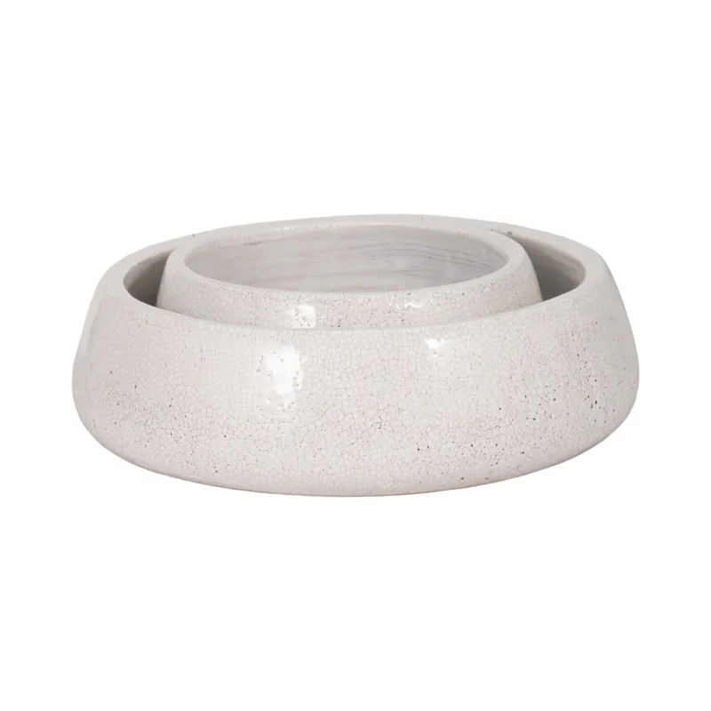 S/2 10/14\" Terracotta Bowls, White Crackle