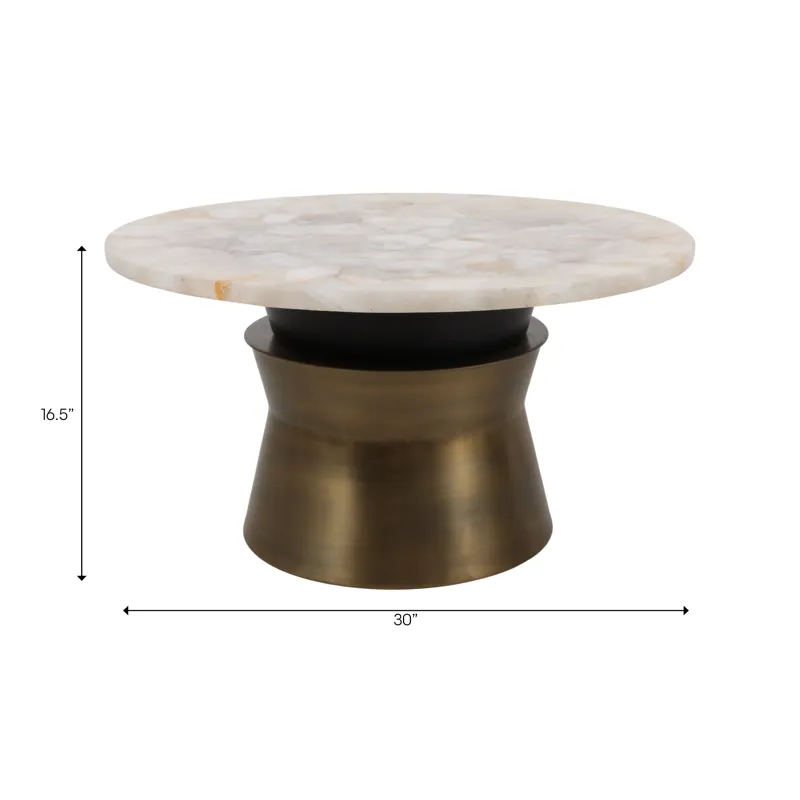 30x16\" Agate Top Metal Base Coffee Table, White/go