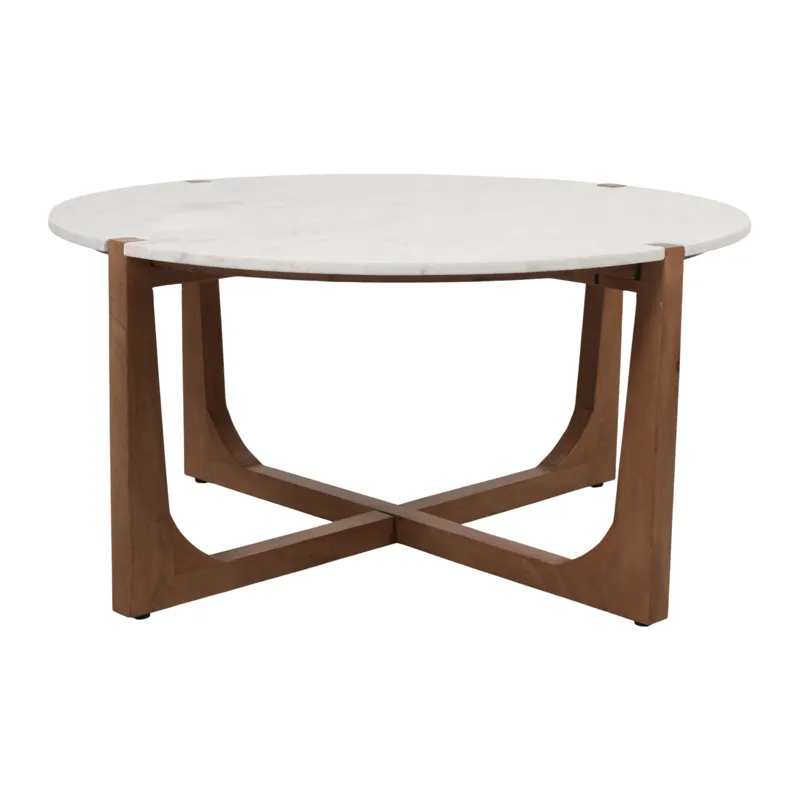 36x18\" Modern Marble Top Coffee Table, White/brown