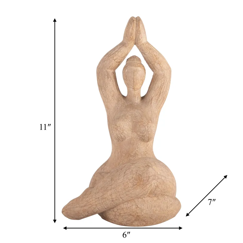 Ec Resin 11" Namaste Female Yoga Figurine, Brown