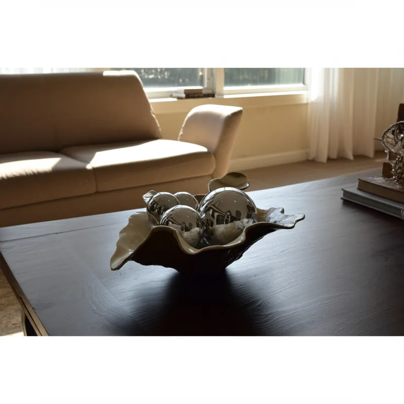 21x20\" Free-form Metal Bowl, Tan Multi