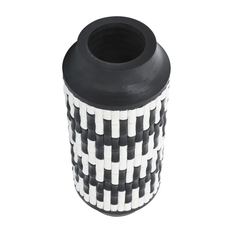 Resin, 14"h Tribal Vase, Black/white