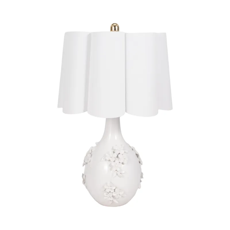 25\" Floral Applique Table Lamp, Cream