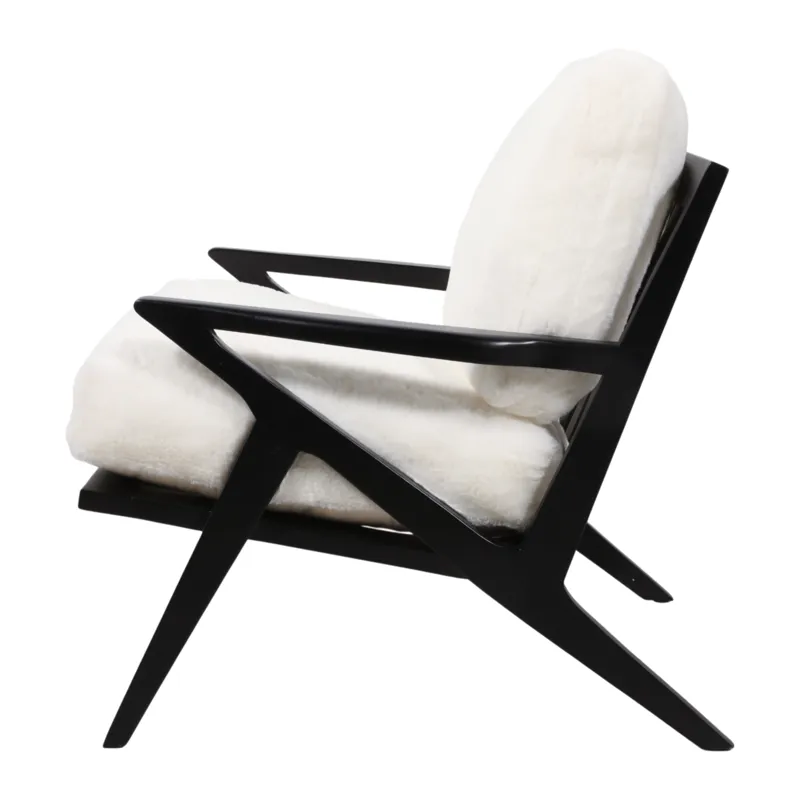 27x34" Faux Fur Accent Chair, Ivory/black, Kd