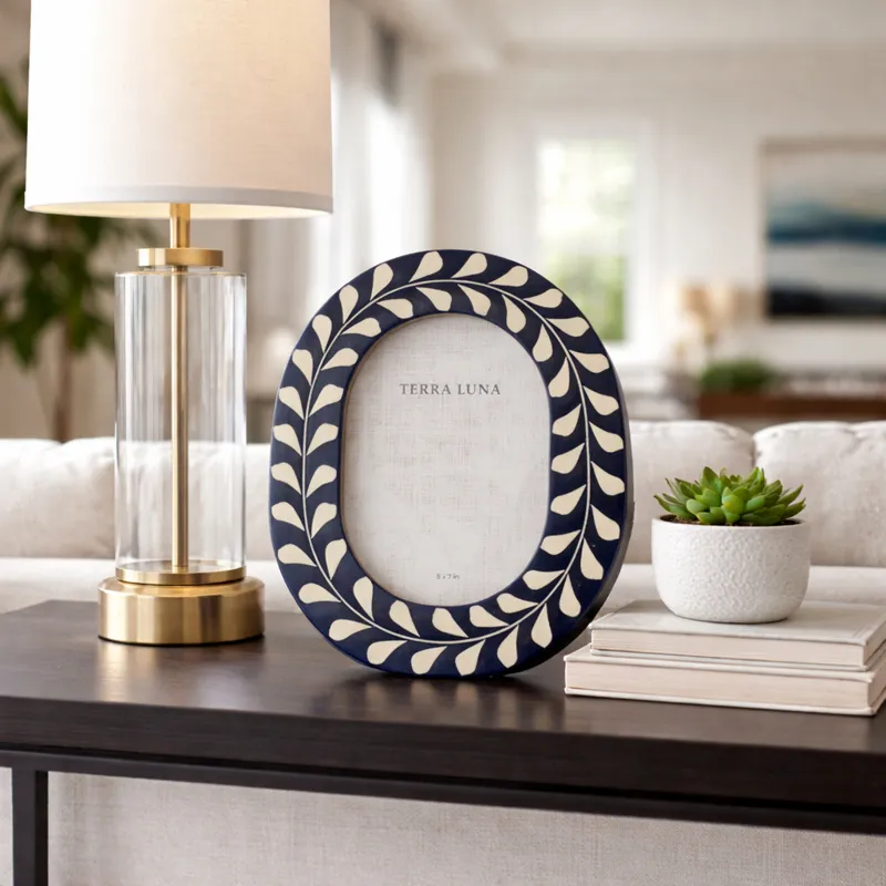 5x7 Vine Inlay Oval Photo Frame, Navy/ivory