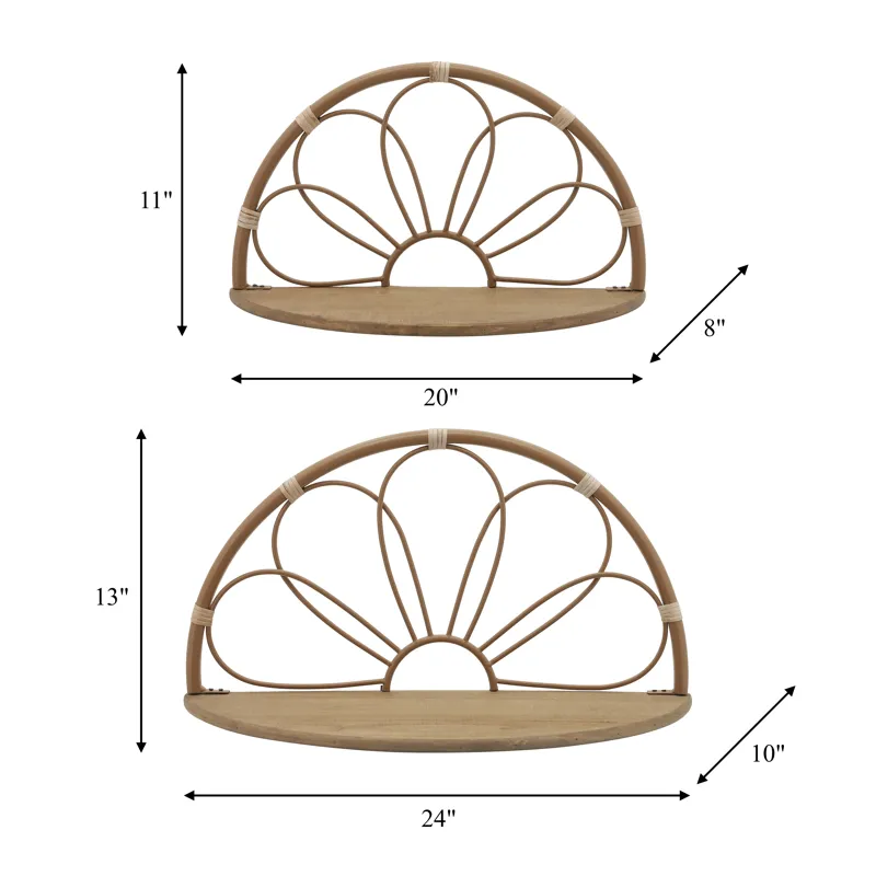 Ec S/2 11/13" Arched Flower Wall Shelves,brown