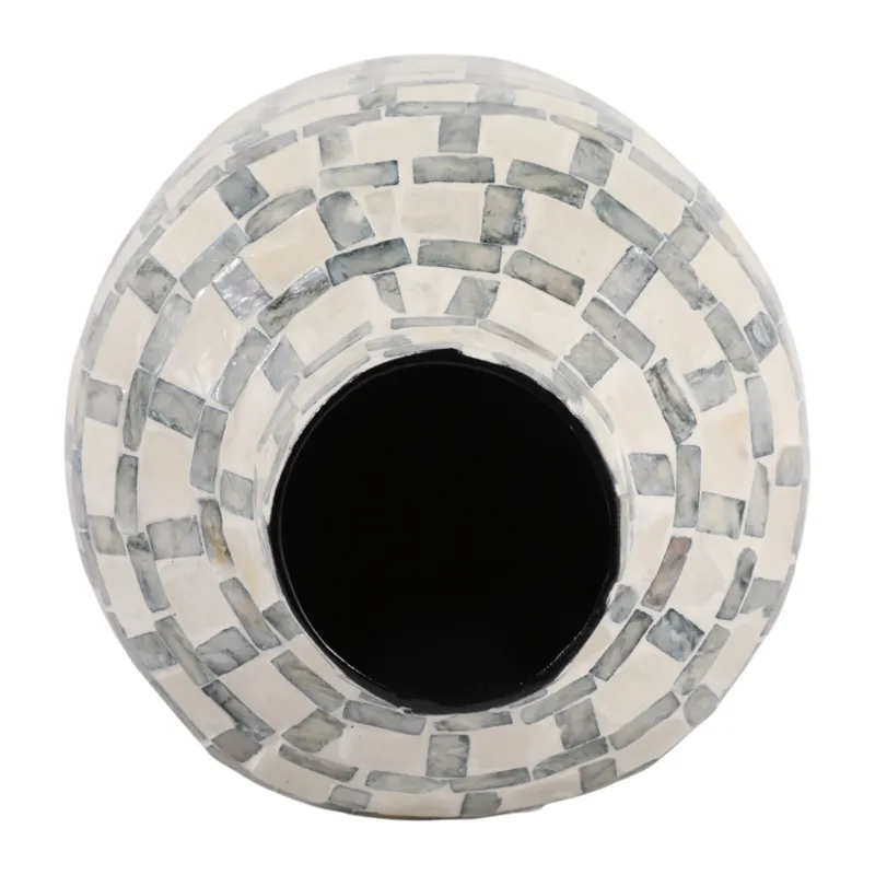 12x8\" Capiz Plaid Vase, Ivory Multi