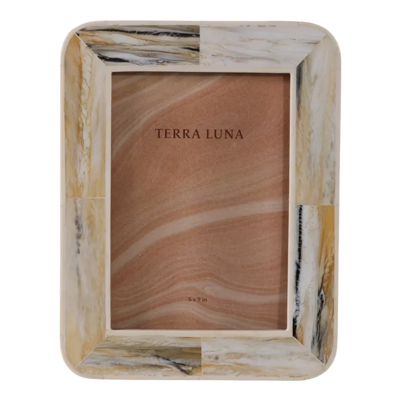5x7\" Marbled Resin Photo Frame, Ivory/ Brown
