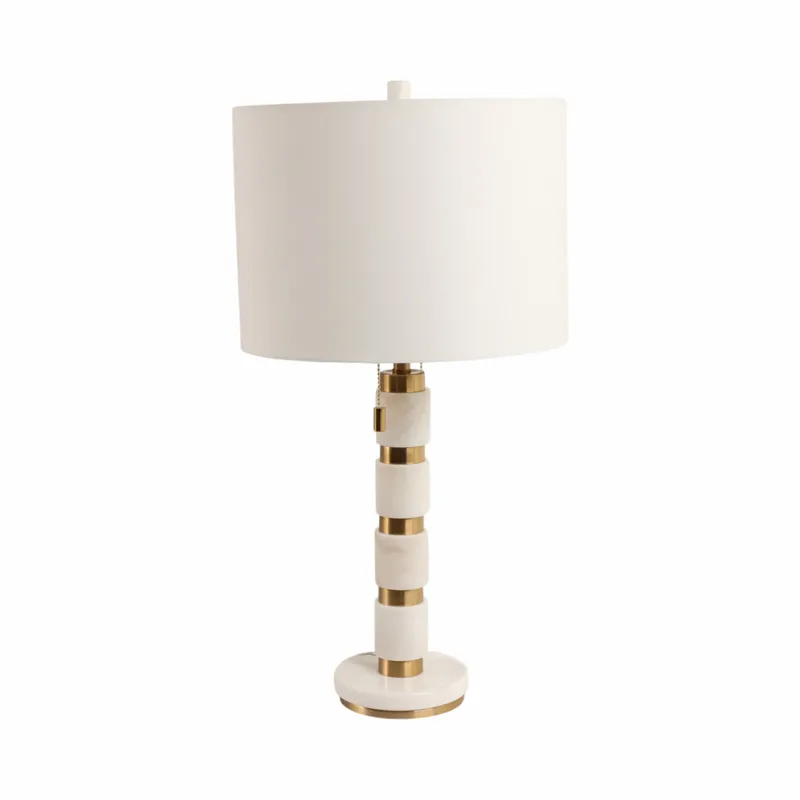 27x14\" Stacked Marble Lamp With 2 Pulls, White/gol