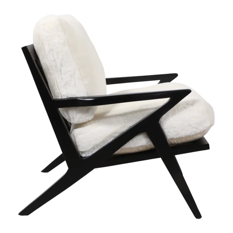 27x34" Faux Fur Accent Chair, Ivory/black, Kd