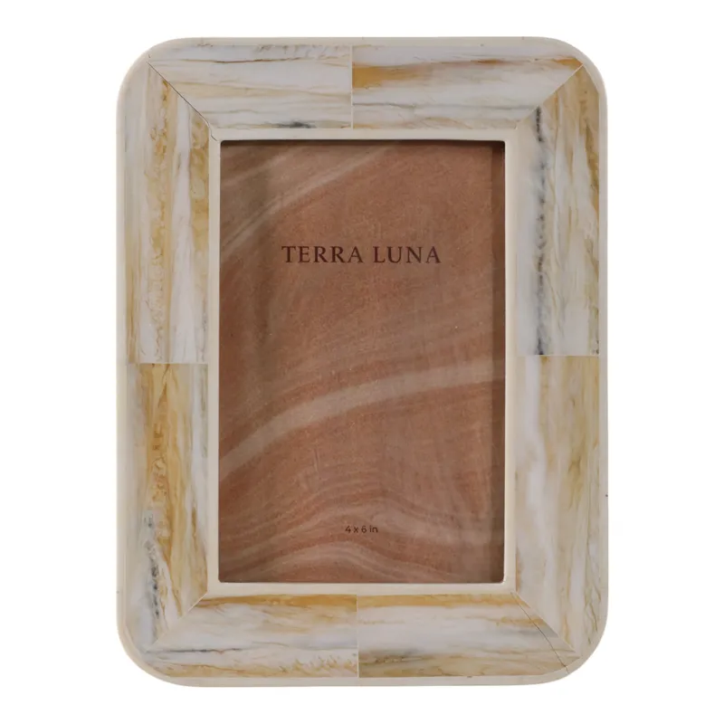 4x6\" Marbled Resin Photo Frame, Ivory/ Brown