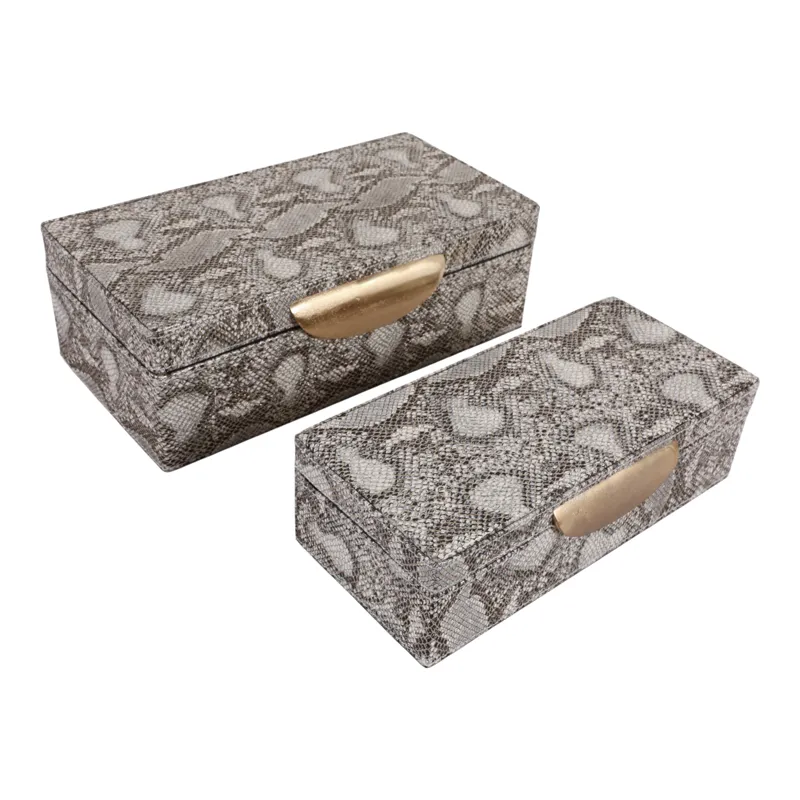 S/2 10/12" Shimmer Snakeskin Boxes W/ Hardware, Go