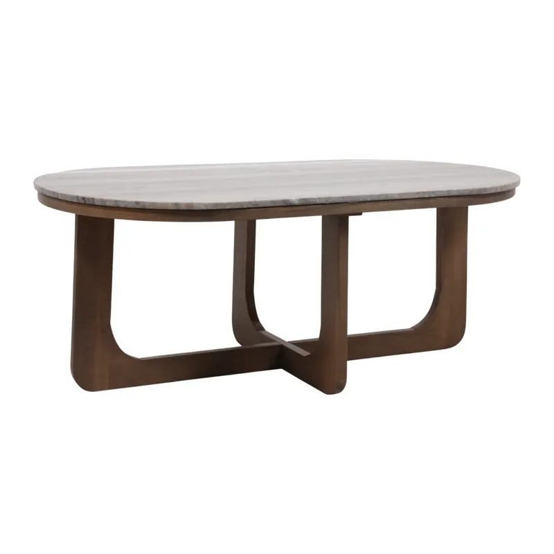 45x25\" Morchana Marble Top Coffee Table, Gray/brow