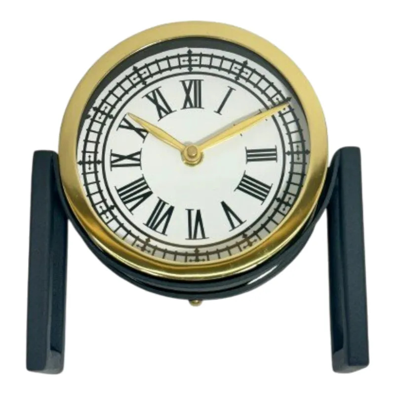6\" Gld Blk Mtl Table Top Clock