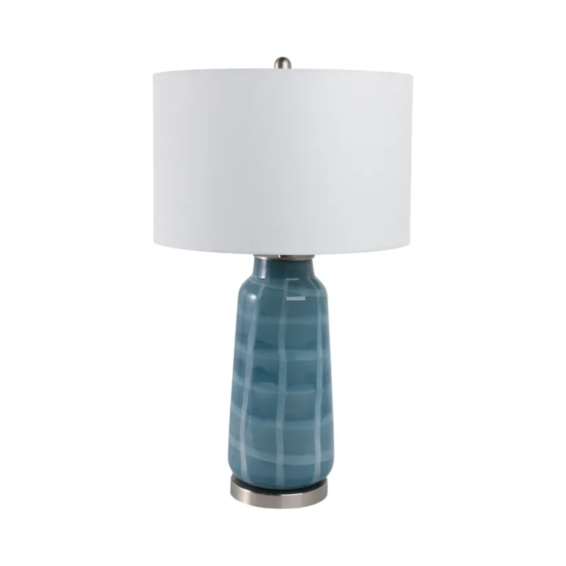 29x17\" Checkered Glass Table Lamp, Blue