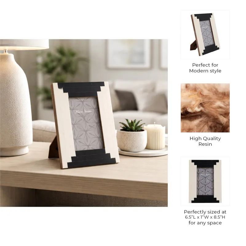 4x6" Art Deco Resin Photo Frame, Black/ivory