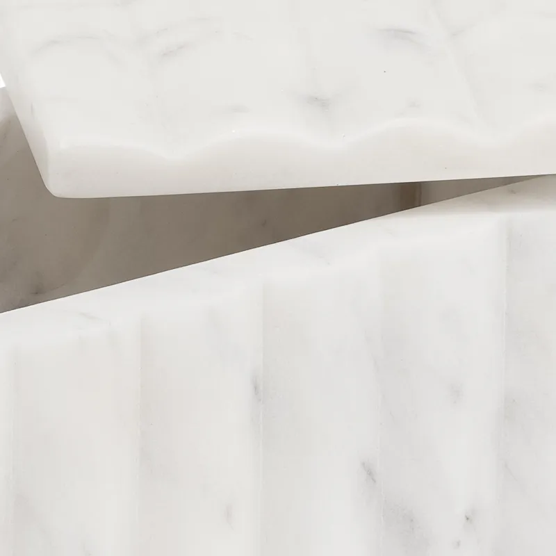 Ec 7x4" Marble Ridged Box, White