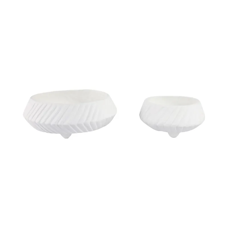 S/2 11/15\" Tapered Ecomix Bowls With Lines, White