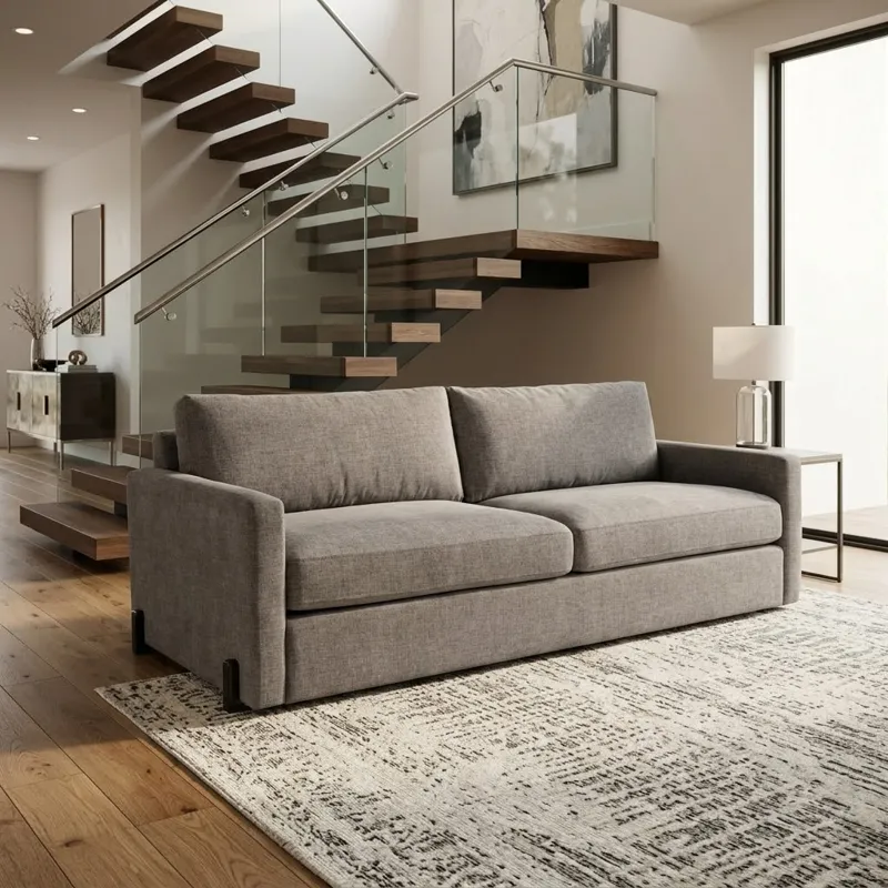 94x39" Modern Textured Sofa, Light Brown