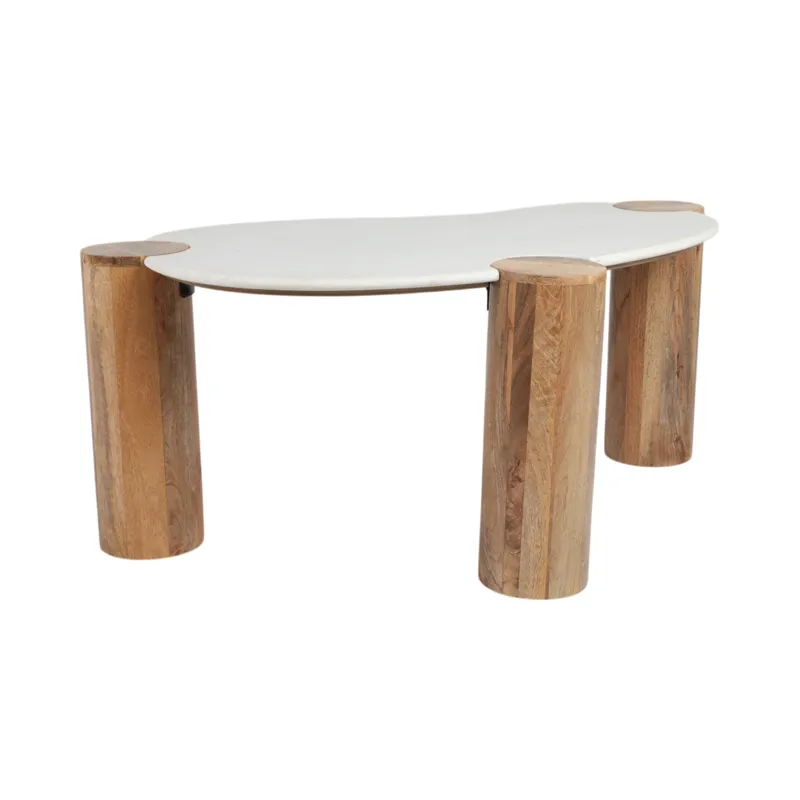 Ec 42x18\" Curved Coffee Table, White/natural