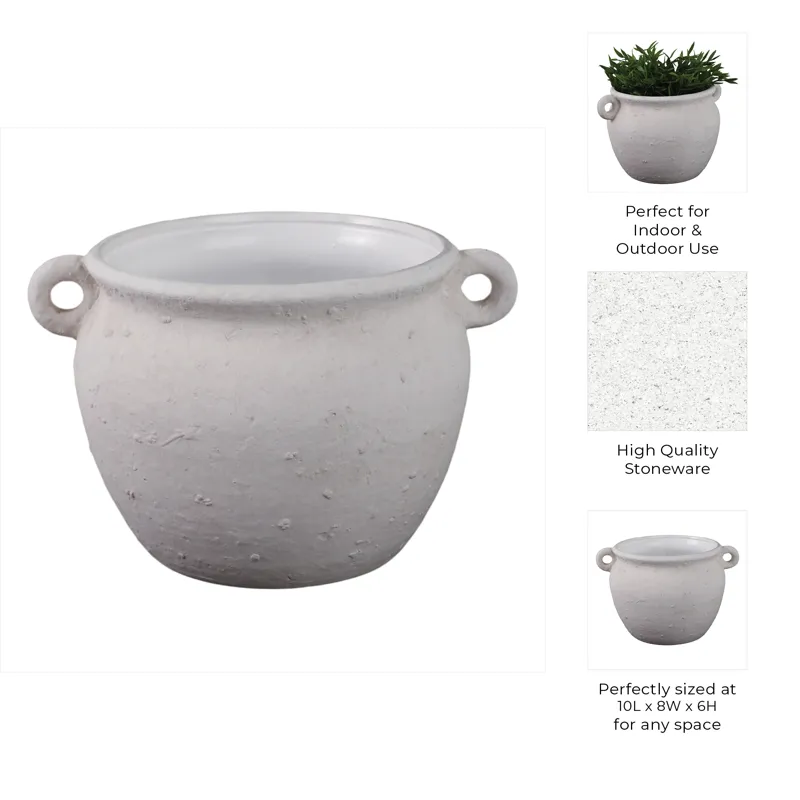 10\" Textured Stoneware Jug Planter, White