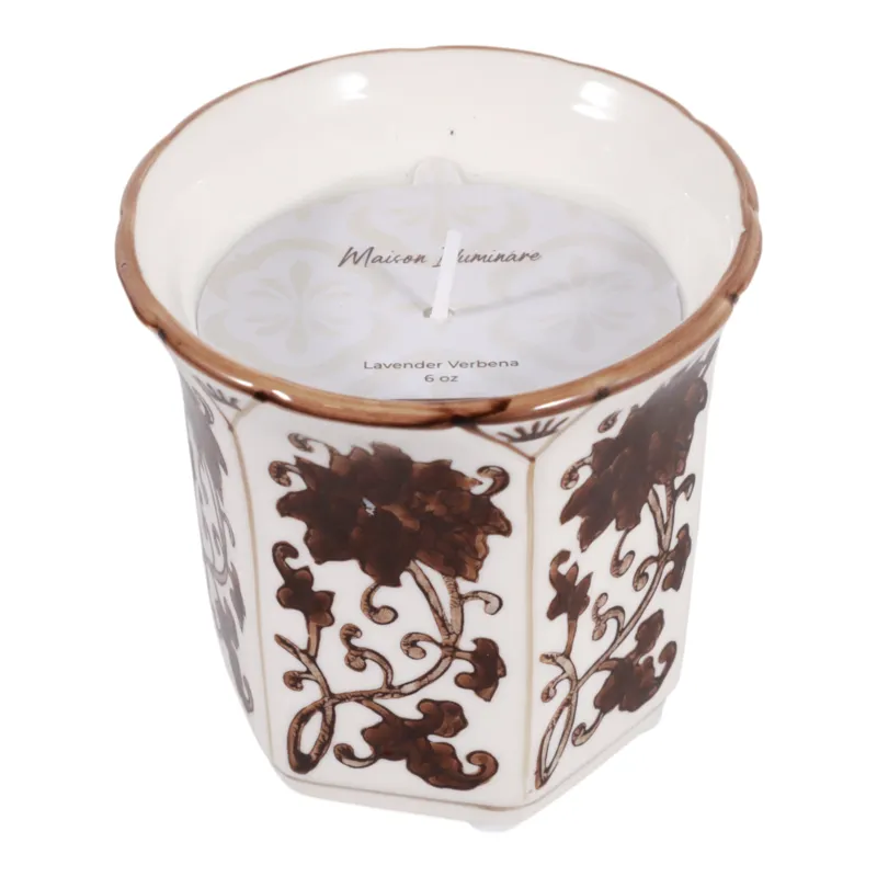 4\", 6oz Fluted Chinoiserie Candle, Brown/white