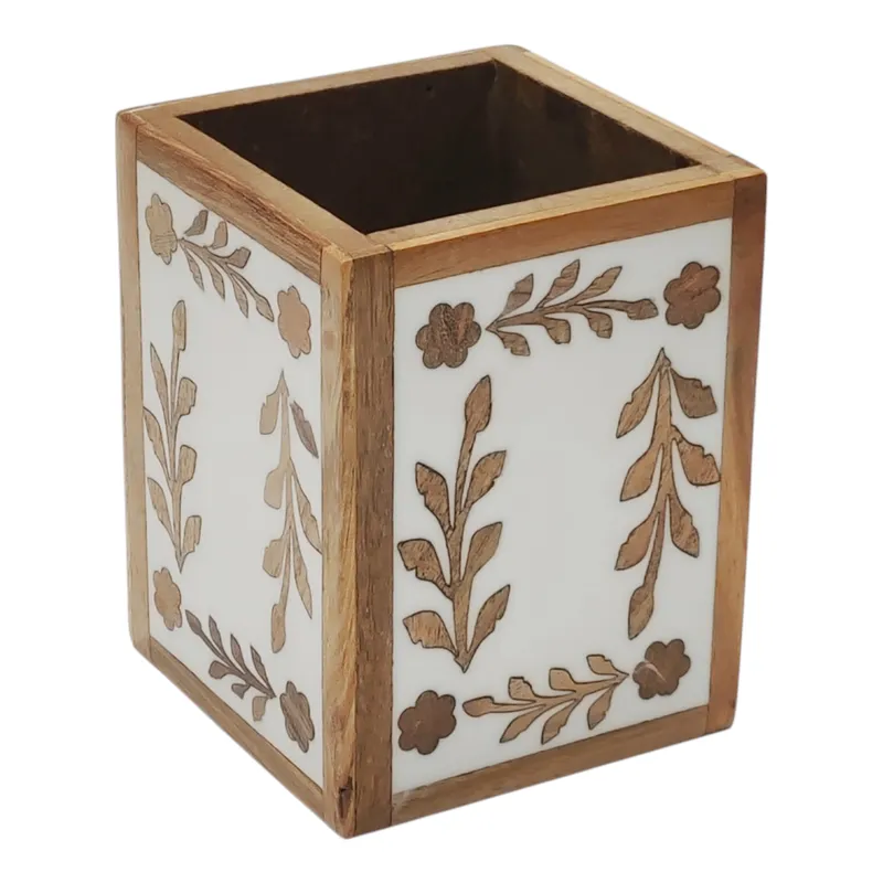 4x3\" Wood Petals Resin Pencil Cup, Brown/white