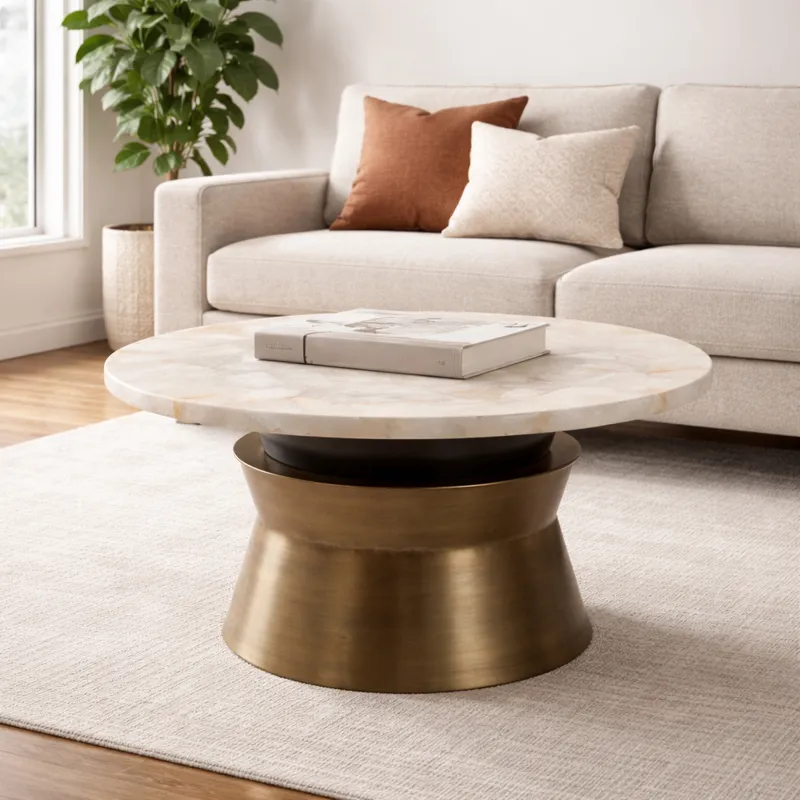 30x16\" Agate Top Metal Base Coffee Table, White/go