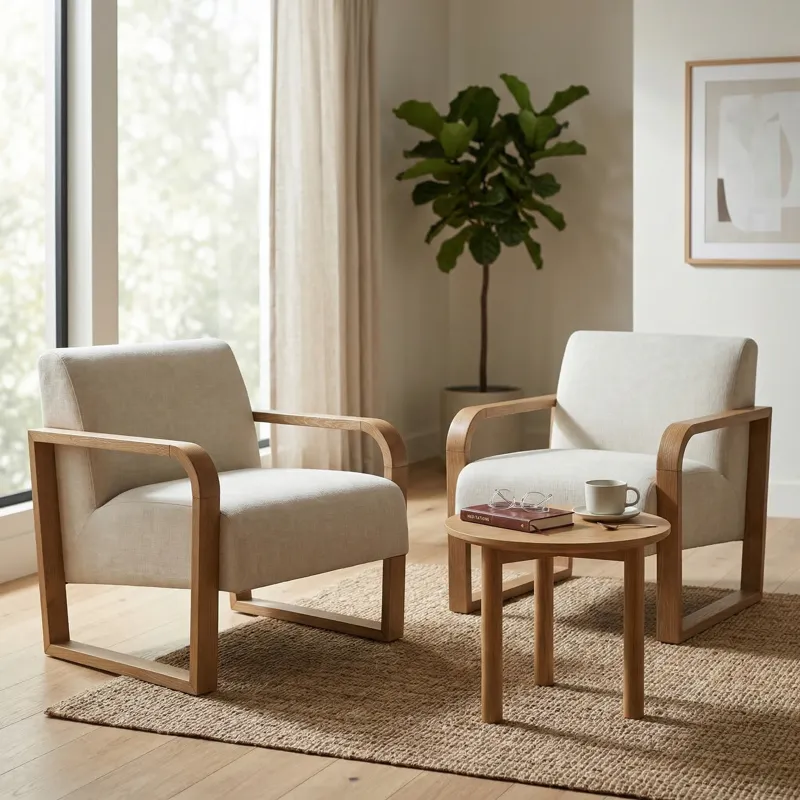 34x31" Open Arm Accent Chair, Ivory/brown