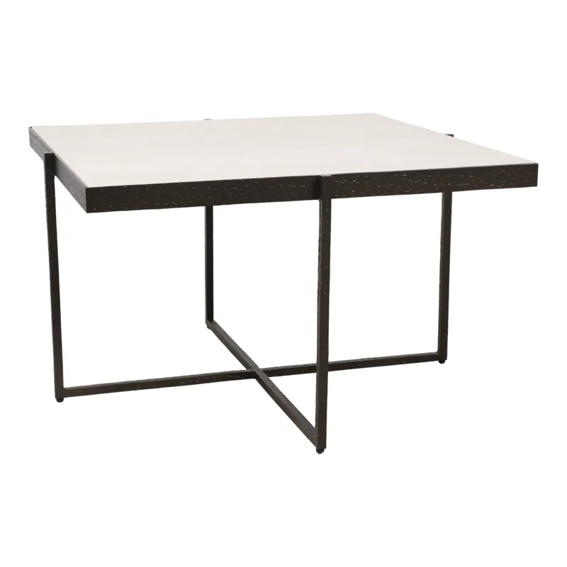31x18\" Marble & Forged Metal Coffee Table, Beige/b