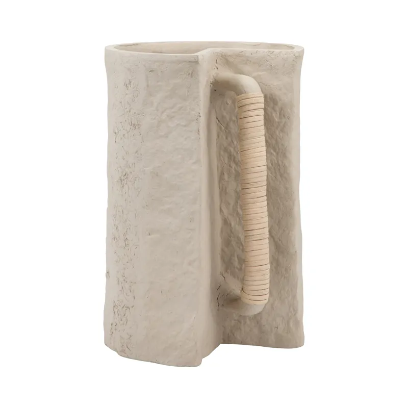 Ecomix, 12\" Crafted Vase W Handle, Ivory