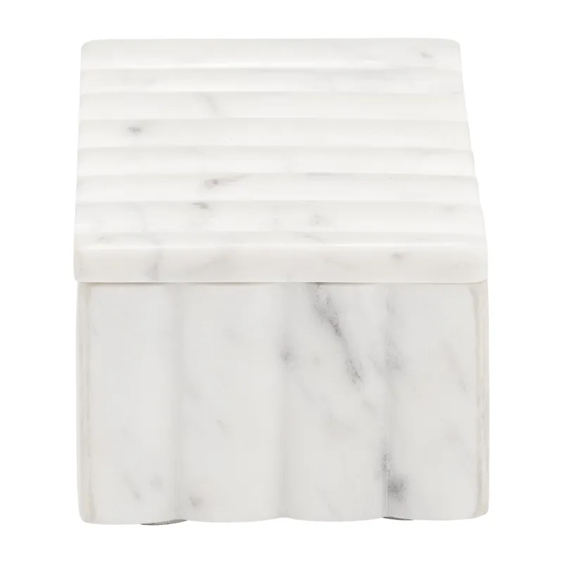 Ec 7x4" Marble Ridged Box, White