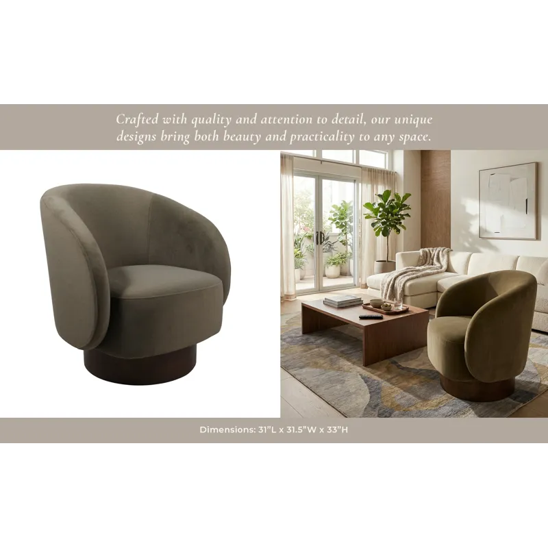 32x31"  Swivel Accent Chair, Green/brown