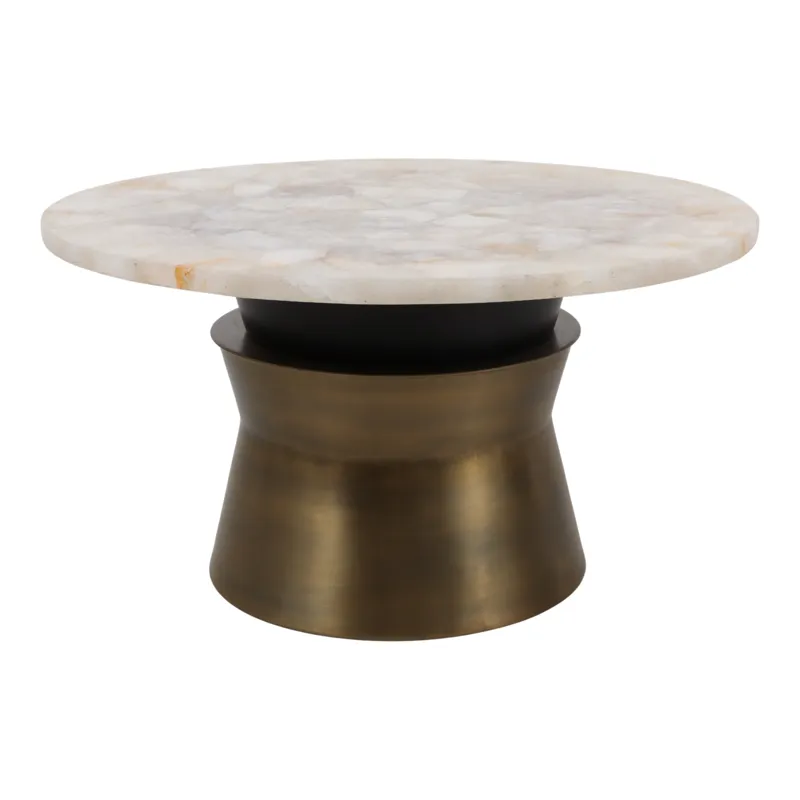 30x16\" Agate Top Metal Base Coffee Table, White/go
