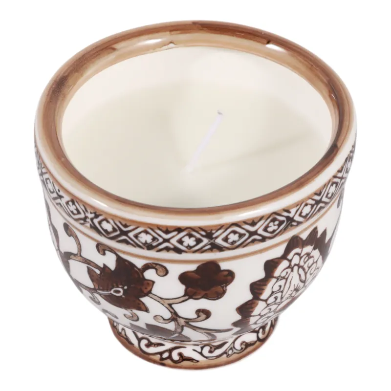 4\", 6oz Bowl Chinoiserie Candle, Brown/white